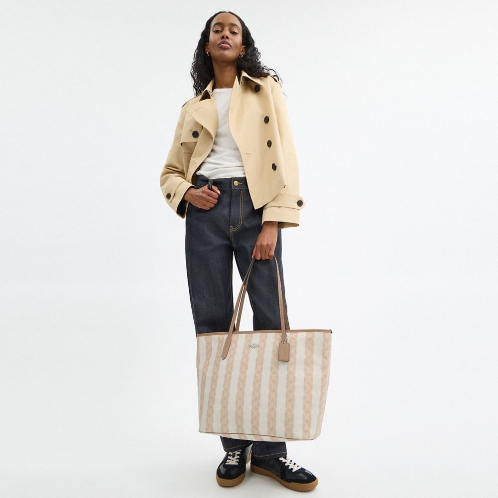 COACH®,Large City Tote Bag In Signature Canvas With Stripe,,Detail View