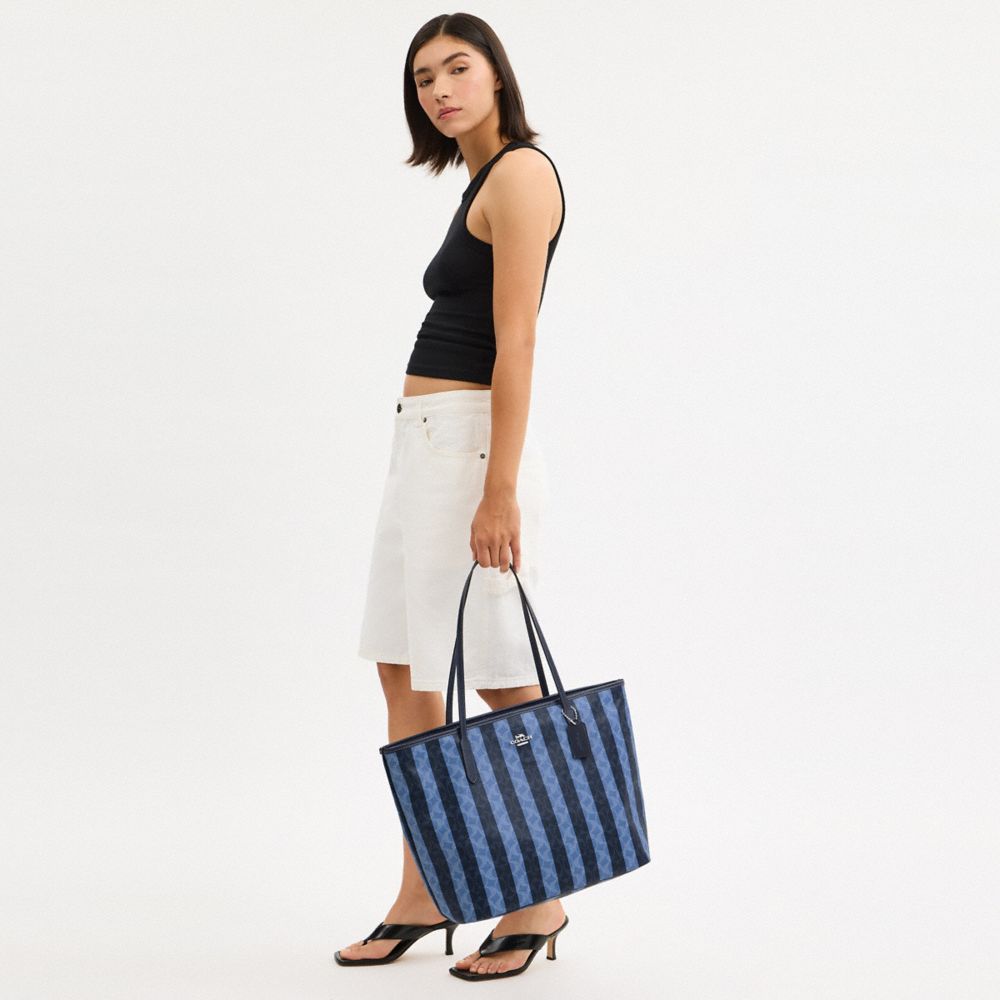 COACH®,Large City Tote Bag In Signature Canvas With Stripe,,Detail View