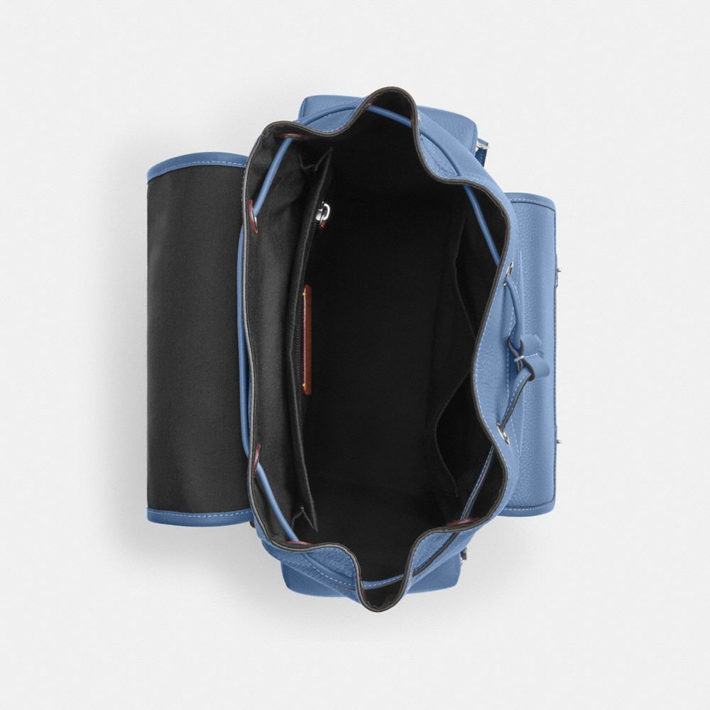 COACH®,Sprint Backpack,Calfskin Leather,Backpack,Logo,Applique,Casual,Blue,Inside View,Top View