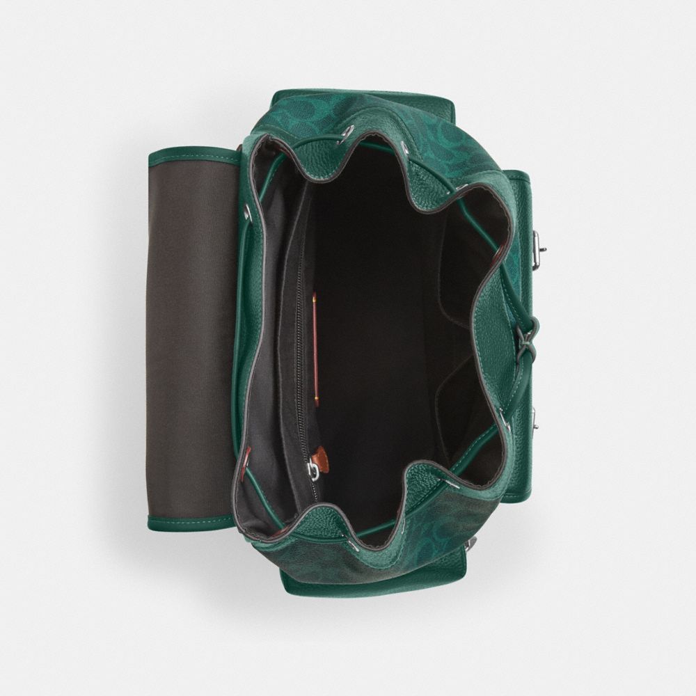 COACH®,Sprint Backpack In Colorblock Signature Canvas,Canvas,Calfskin Leather,Leather,Backpack,Applique,Color Block,Lined,...,Emerald,Inside View,Top View