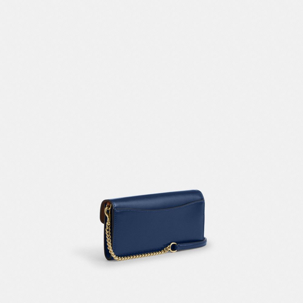 COACH®,Klare Wallet With Chain,Leather,Clutch,Logo,Metal,Shoulder Guard,Day Party,Navy,Angle View
