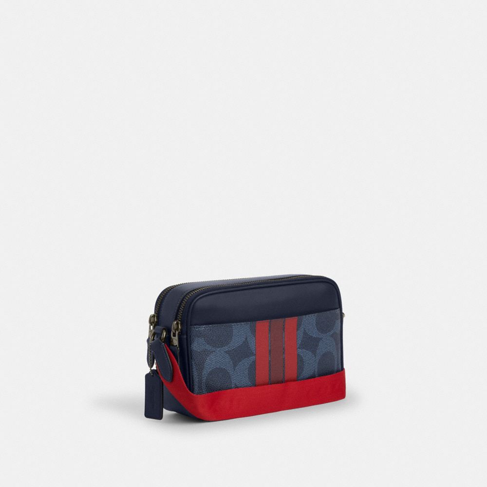 COACH®,グラハム クロスボディ バッグ・シグネチャー キャンバス・ヴァーシティ ストライプ,斜め掛け&ボディバッグ,ﾐｯﾄﾞﾅｲﾄ ﾈｲﾋﾞｰ ﾏﾙﾁ