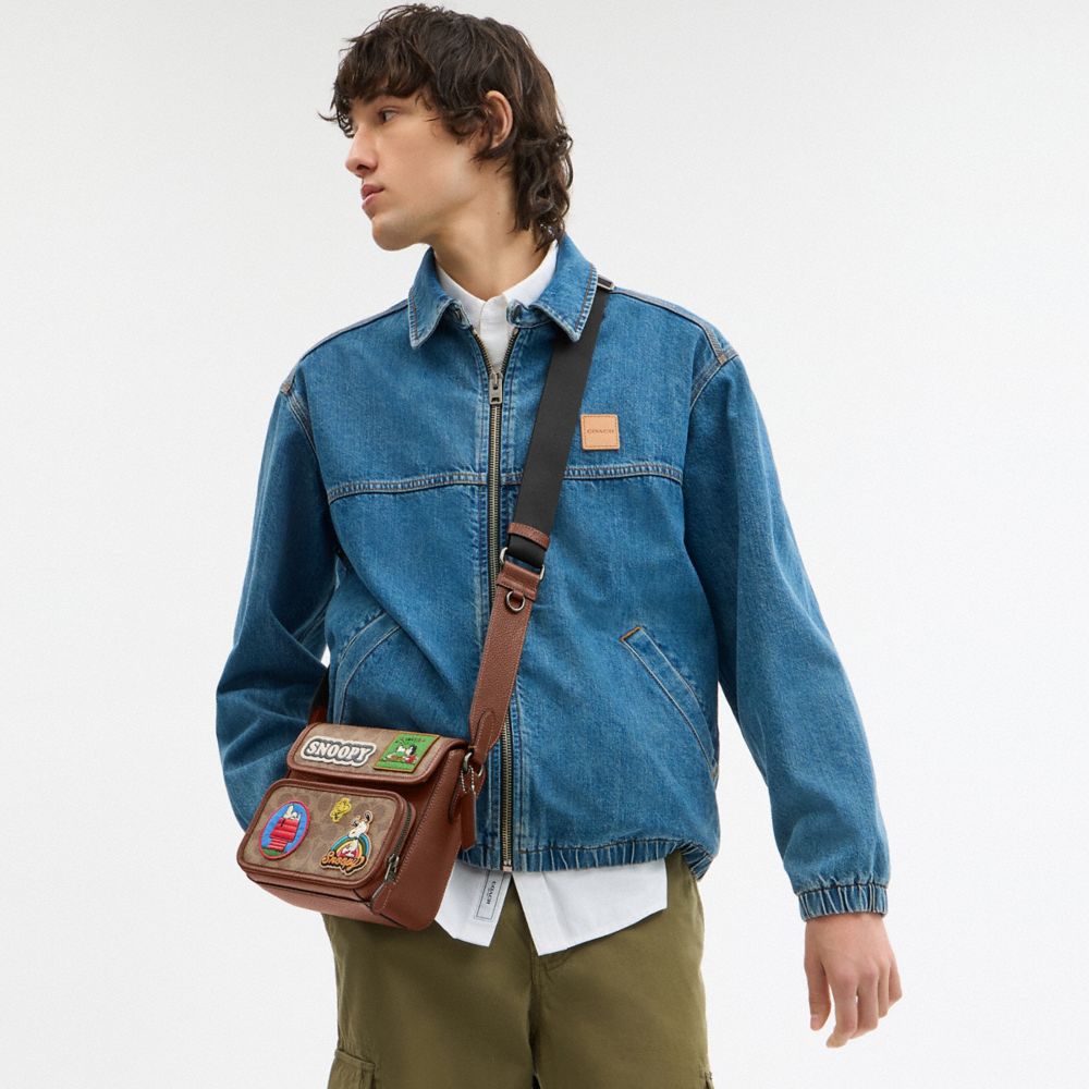 COACH®,Coach X Peanuts Sullivan Flap Crossbody Bag In Signature Canvas With Patches,,Detail View
