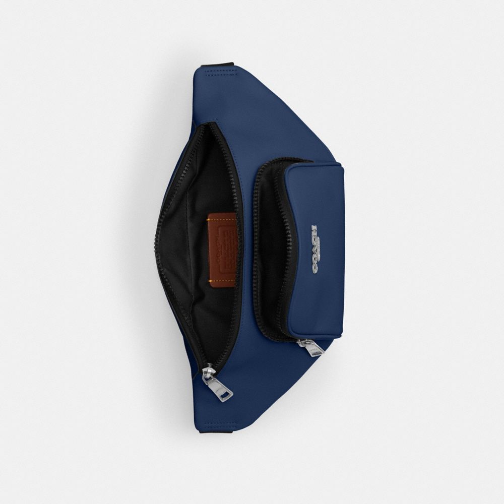 COACH®,Racer Small Belt Bag,Leather,Belt Bag,Word Embellishment,Logo,Metal,Adjustable,Chest Waist Strap,Casual,Navy,Inside View,Top View