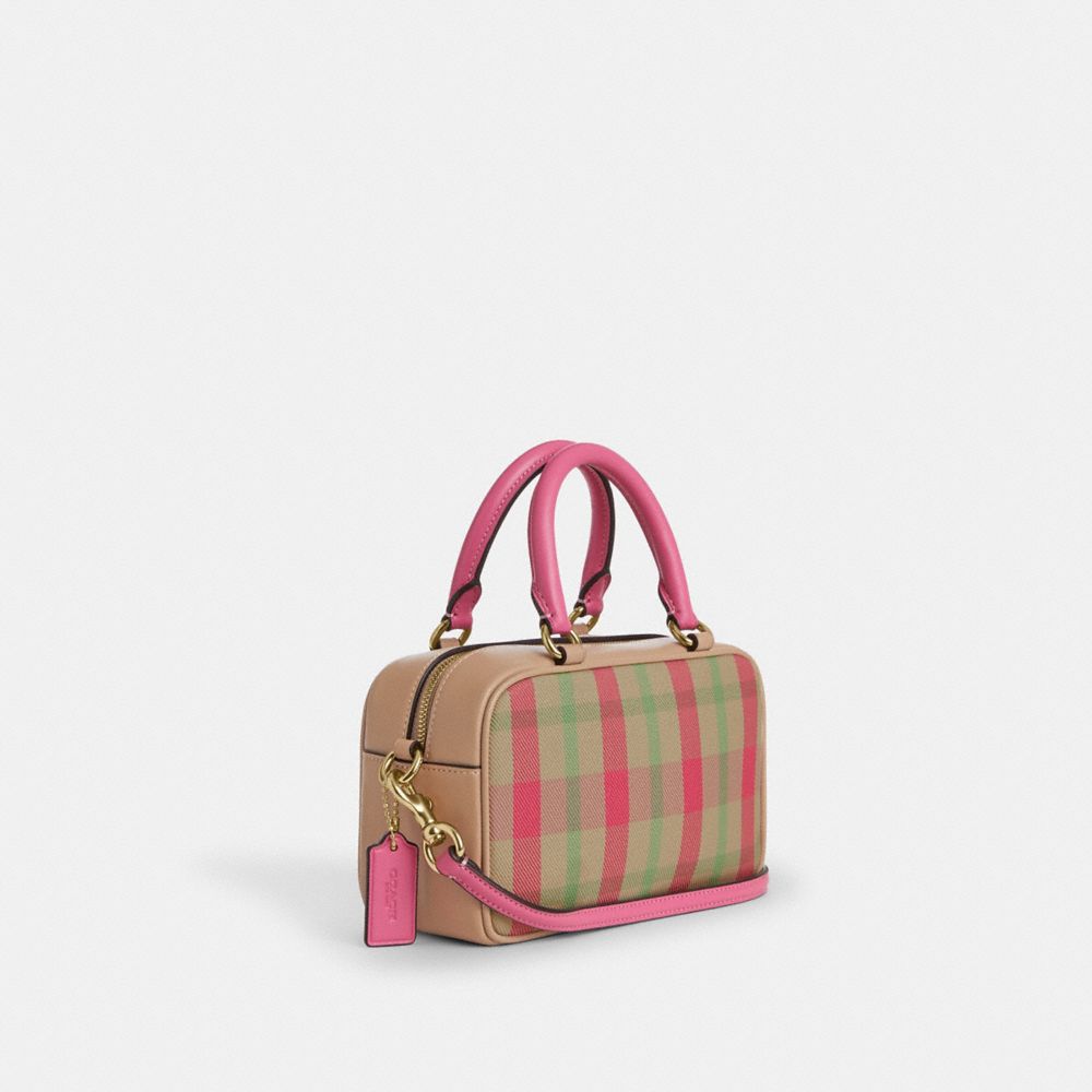 COACH®,Satchel Crossbody Bag With Plaid Print,Multi Color,Angle View