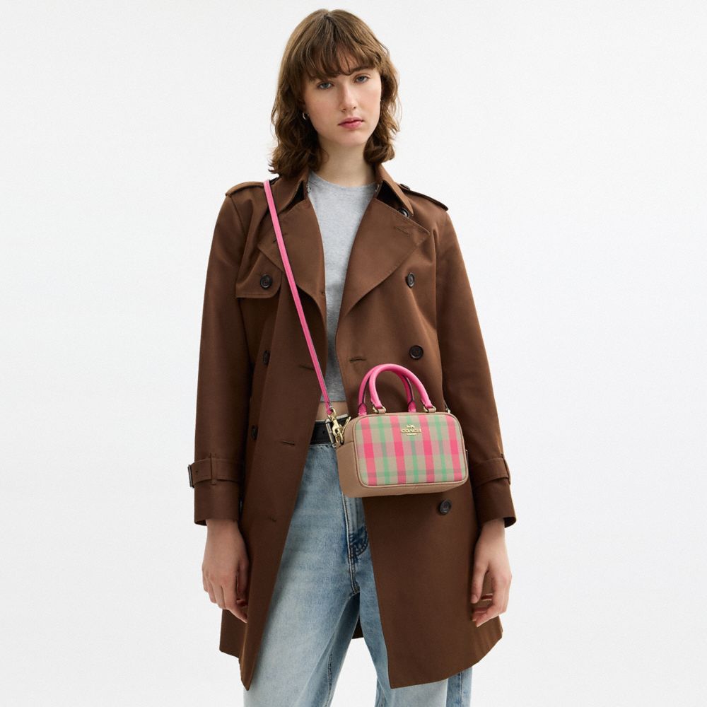 COACH®,Satchel Crossbody Bag With Plaid Print,Multi Color