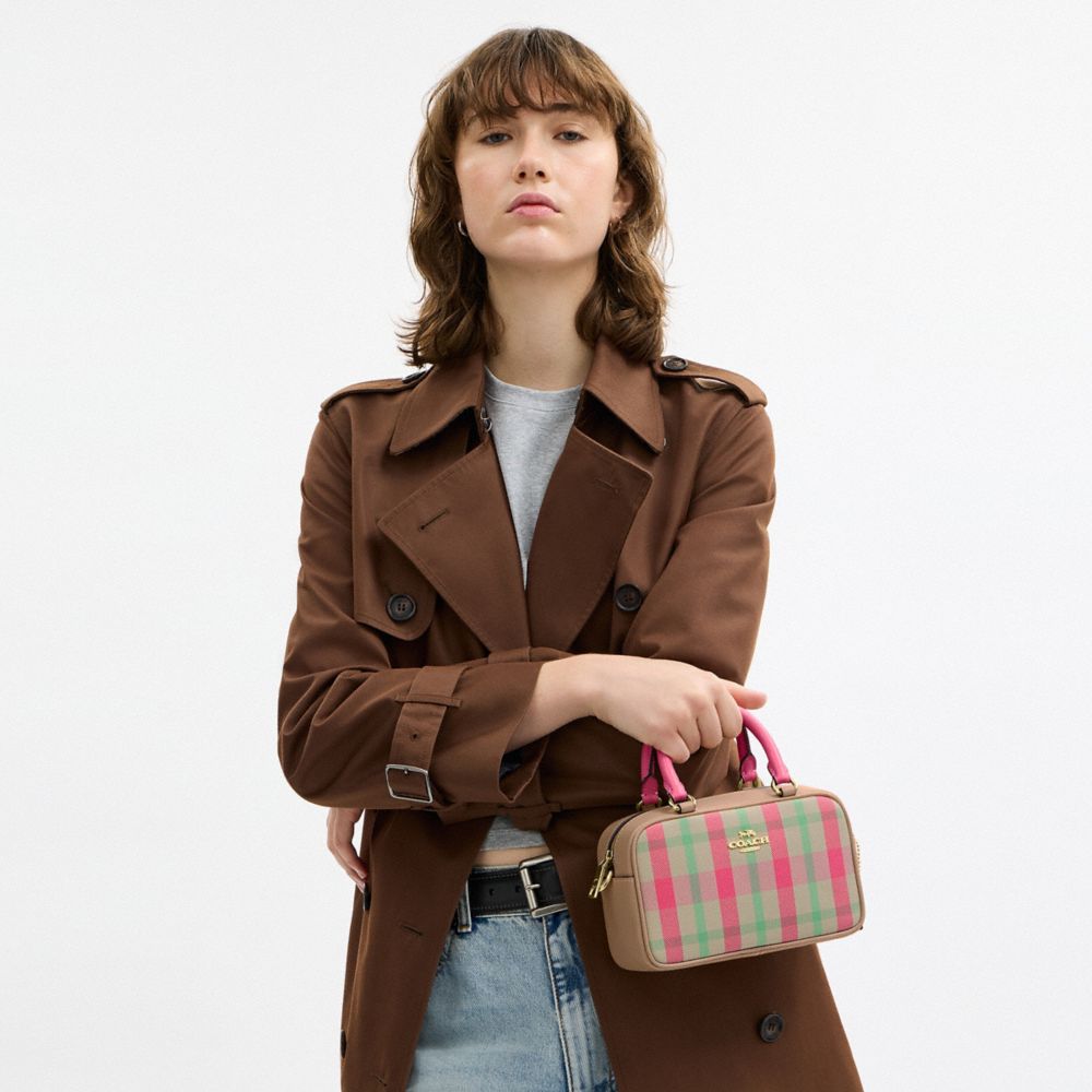 COACH®,Satchel Crossbody Bag With Plaid Print,Multi Color,Detail View