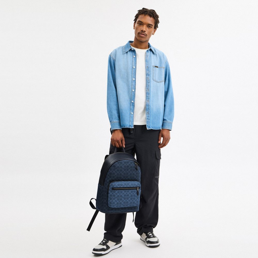 COACH®,West Backpack In Blocked Signature Canvas,,Detail View