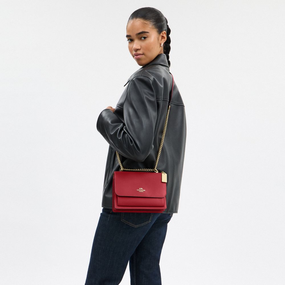 COACH®,Klare Crossbody Bag,Calfskin Leather,Leather,Crossbody,Metal,Logo,Compact,Luggage Tag,Lined,Adjustable,Gold Metal,D...,Maroon