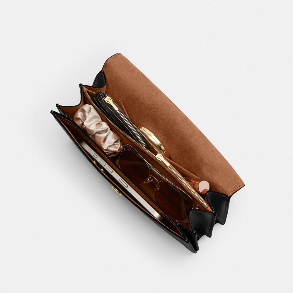 COACH®,Klare Envelope Crossbody Bag,Leather,Crossbody,Metal,Logo,3 in 1,Gold Metal,Day Party,Black,Inside View,Top View