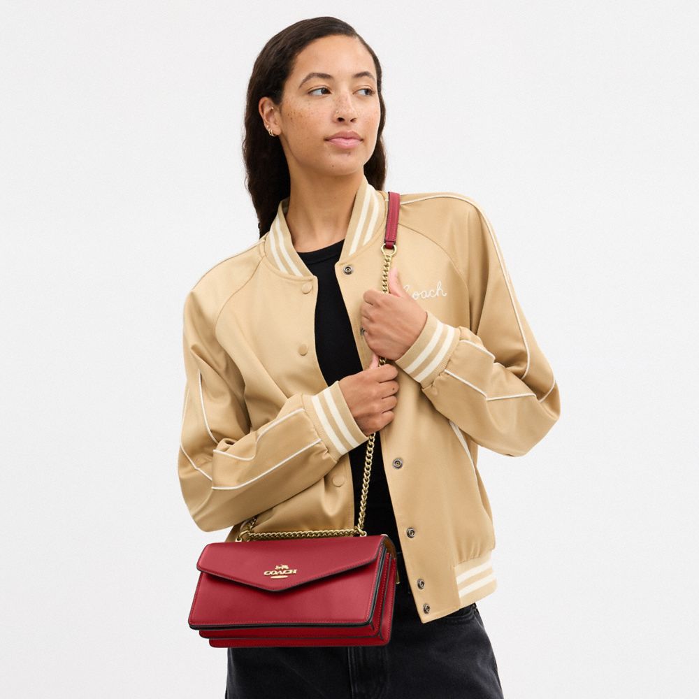 COACH®,Klare Envelope Crossbody Bag,Leather,Crossbody,Logo,Metal,3 in 1,Gold Metal,Day Party,Maroon