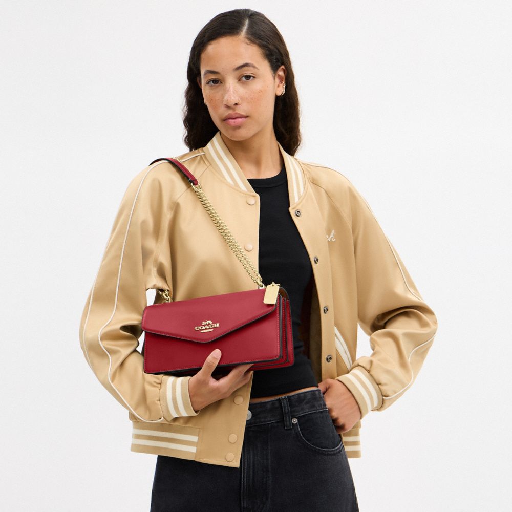 COACH®,Klare Envelope Crossbody Bag,Leather,Crossbody,Logo,Metal,3 in 1,Gold Metal,Day Party,Maroon,Detail View