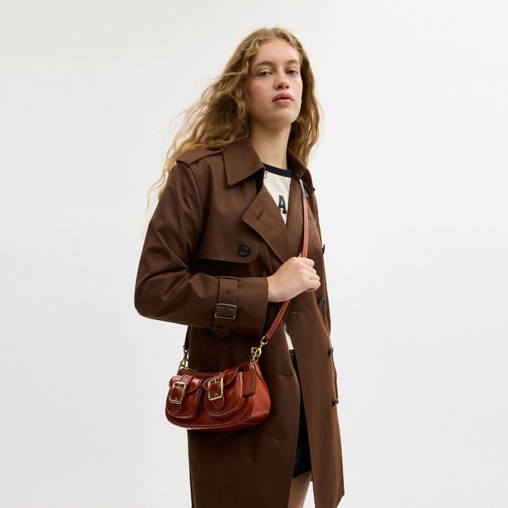 COACH®,Ashton Bag,Fabric,Leather,Shoulder Bag,Compact,Luggage Tag,Lined,Silver Metal,Day Party,Brown,Detail View