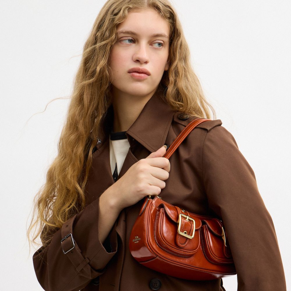 COACH®,Ashton Bag,Fabric,Leather,Shoulder Bag,Compact,Luggage Tag,Lined,Silver Metal,Day Party,Brown,Detail View