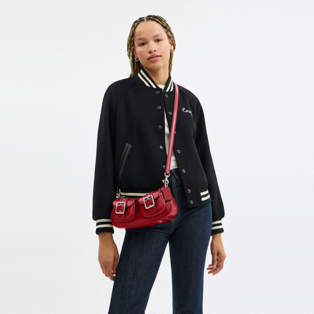 COACH®,Ashton Bag,Leather,Fabric,Shoulder Bag,Luggage Tag,Lined,Compact,Silver Metal,Day Party,,Detail View