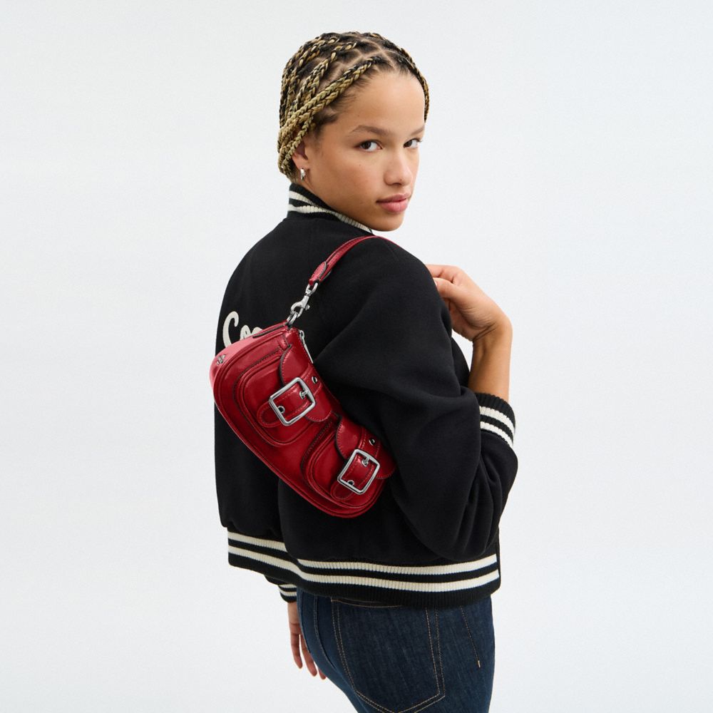 COACH®,Ashton Bag,Leather,Fabric,Shoulder Bag,Luggage Tag,Lined,Compact,Silver Metal,Day Party,,Detail View