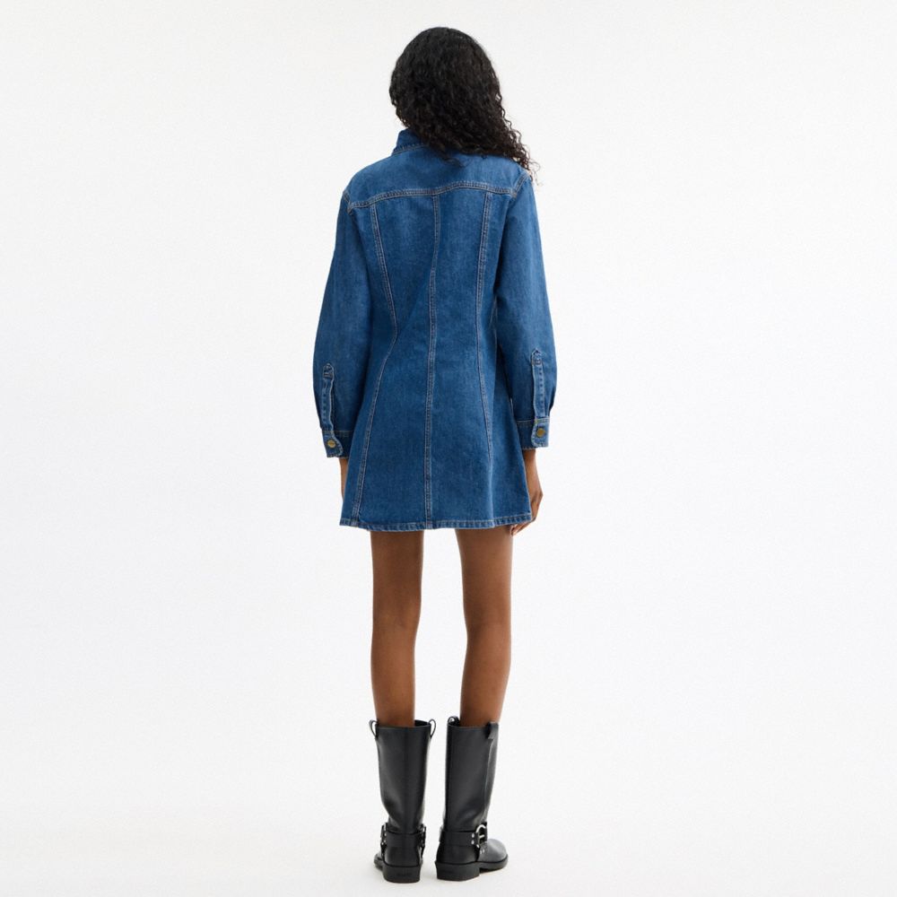 COACH®,Long Sleeve Denim Dress In Organic Cotton,,Scale View