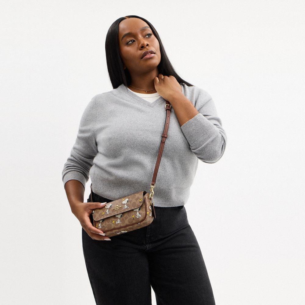 COACH®,Coach X Peanuts Hailey Flap Bag In Signature Canvas With Snoopy Print,