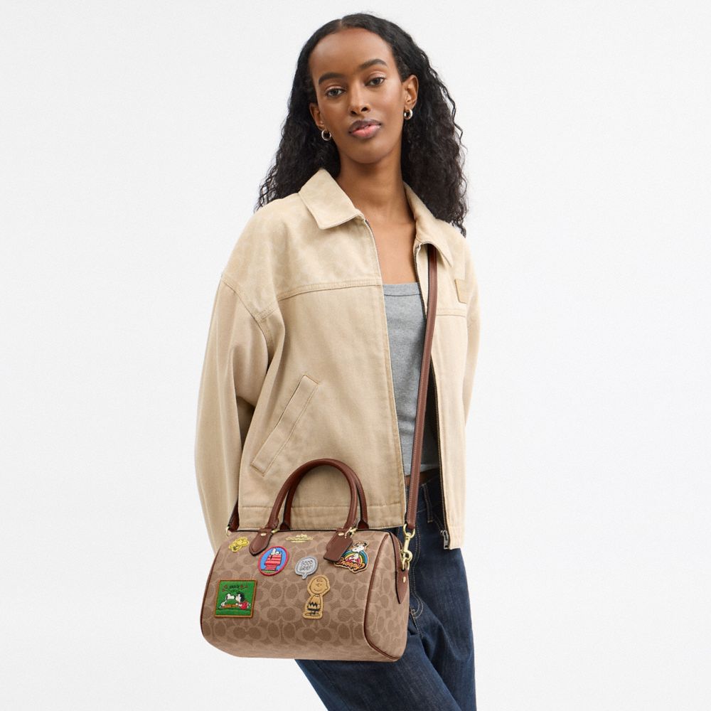 COACH®,Coach X Peanuts Rowan Satchel Bag In Signature Canvas With Patches,