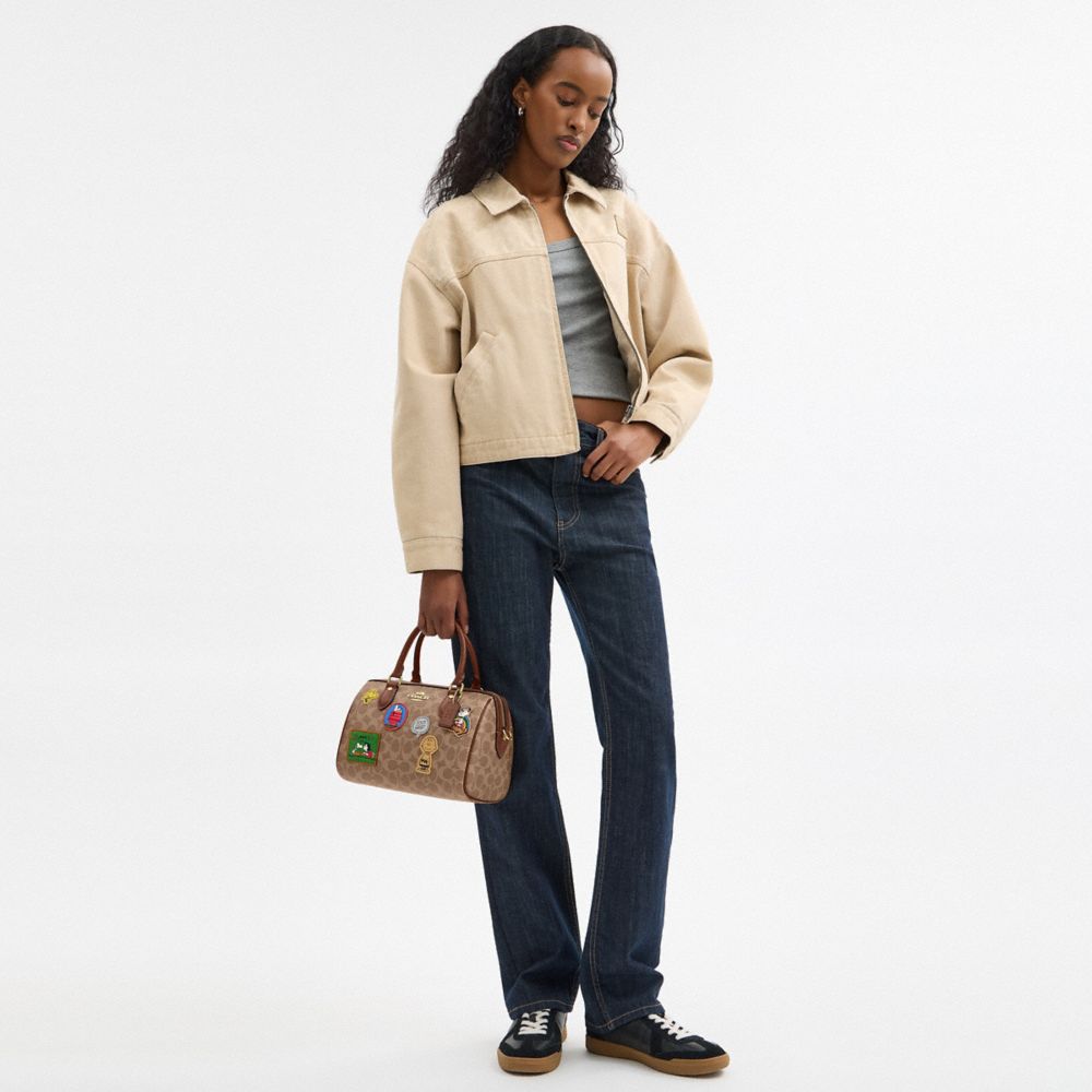 COACH®,Coach X Peanuts Rowan Satchel Bag In Signature Canvas With Patches,,Detail View