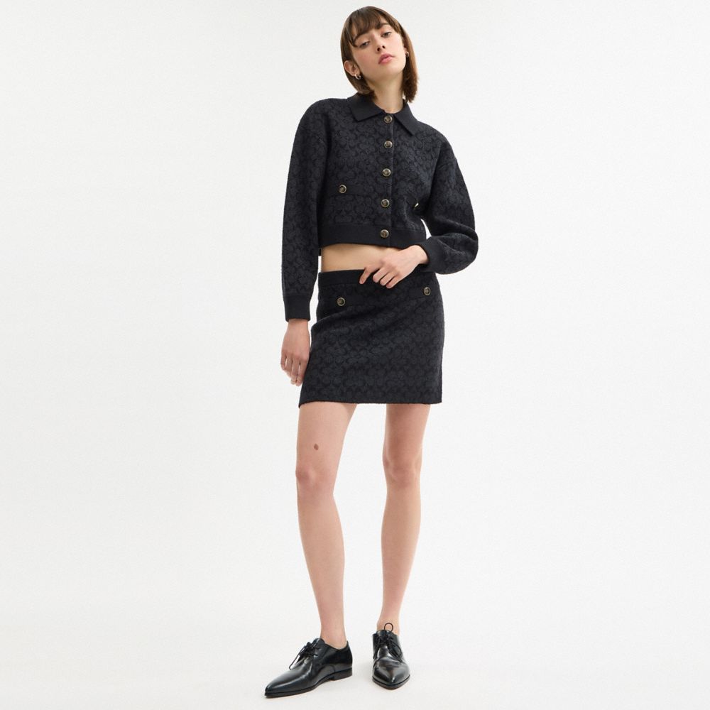 Coach Signature Knit Skirt In Blue