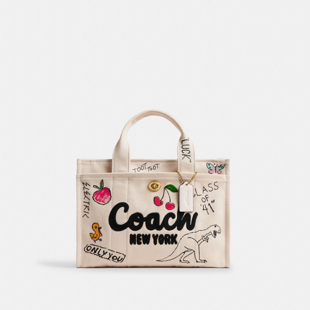 COACH®,カーゴ トート バッグ・スケッチ プリント,トートバッグ,ﾌﾞﾗｽ/ﾅﾁｭﾗﾙ ﾏﾙﾁ