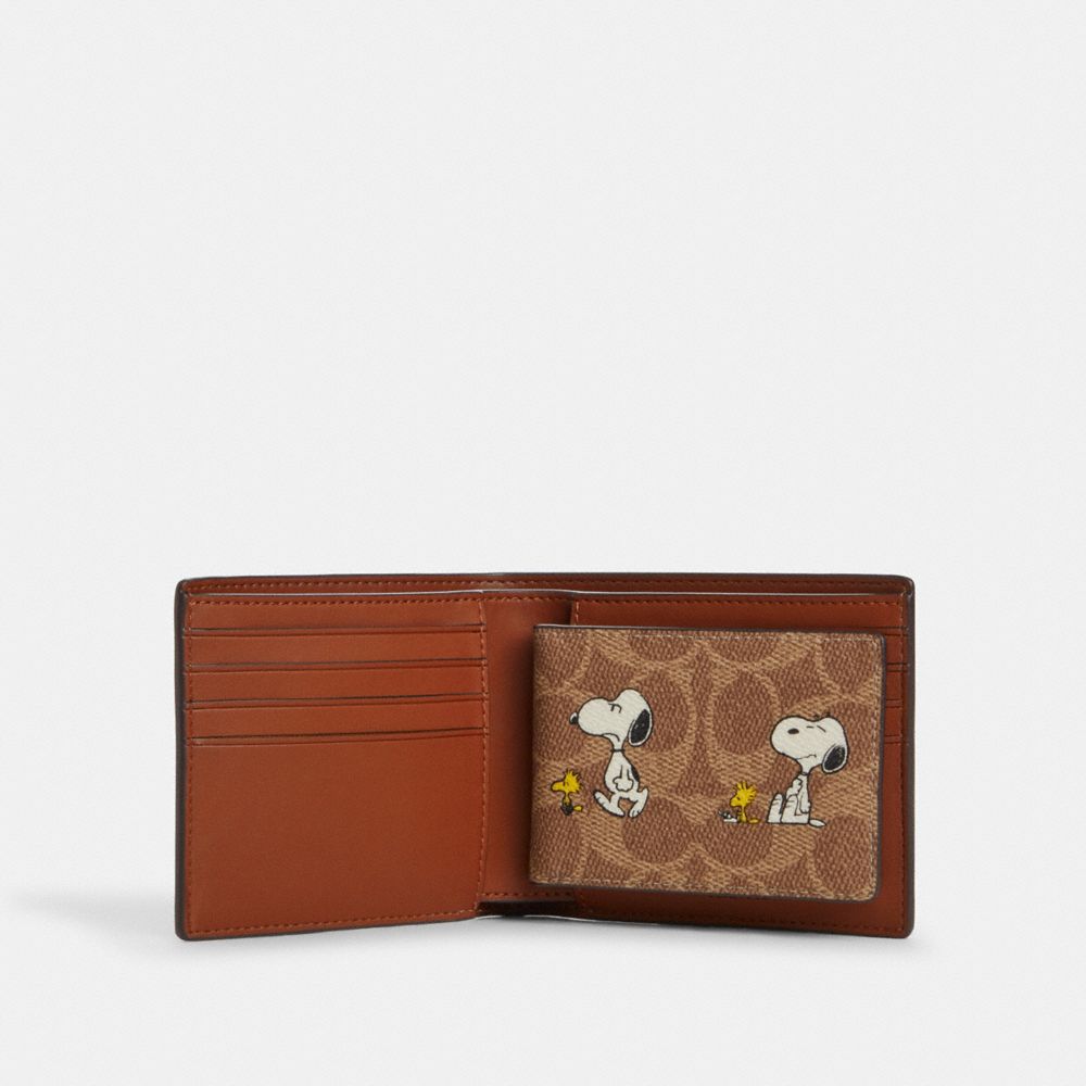 COACH®,Coach X Peanuts 3 In 1 Wallet In Signature Canvas With Snoopy Print,,Inside View,Top View
