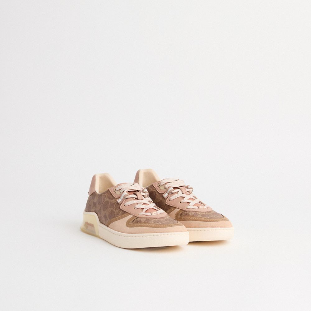 COACH®,Restored Citysole Court Sneaker,Brown,Angle View