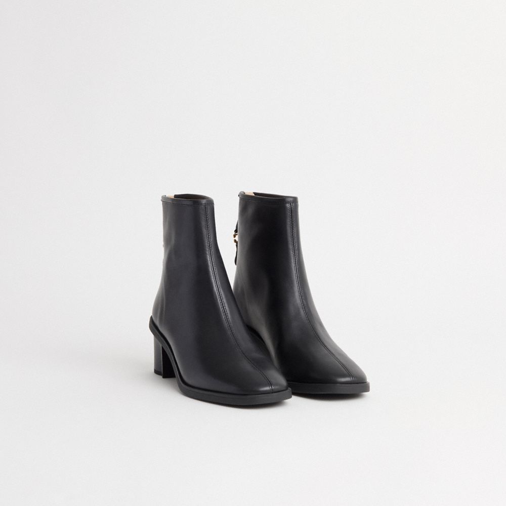 COACH®,Restored Gabi Bootie,Leather,Rubber,Bootie,Foam,Cushioned,Cushioned Outsole,Day Party,Black,Angle View