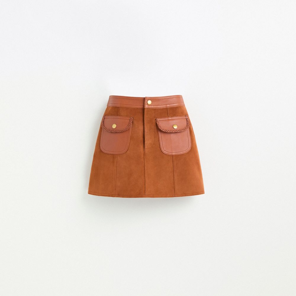 COACH®,Restored Braided Suede Mini Skirt,,Front View