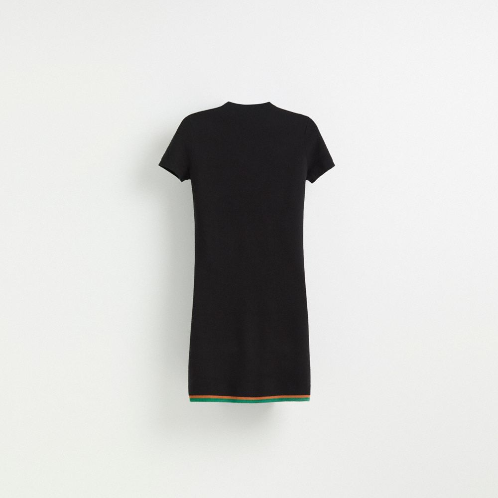 COACH®,Restored Crystal Embellished Sweater Dress,Wool,Sheath,Sweater Dress,Rhinestones,Sustainable,Day Party,Black,Back View