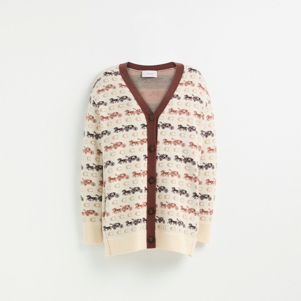 COACH®,Restored Horse And Carriage Cardigan,,Front View