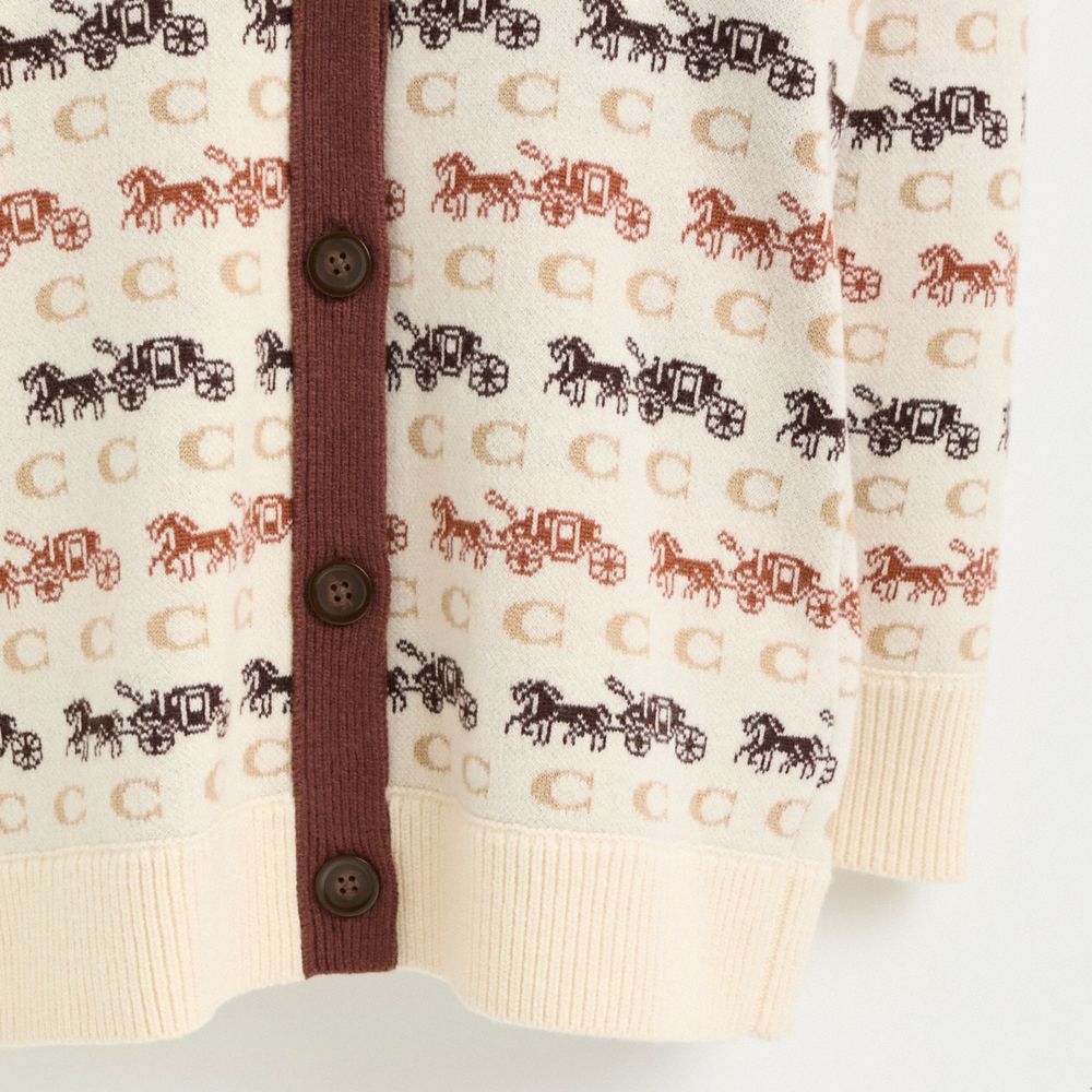 COACH®,Restored Horse And Carriage Cardigan,Wool,Cardigan,Piping,Casual,Cream,Scale View