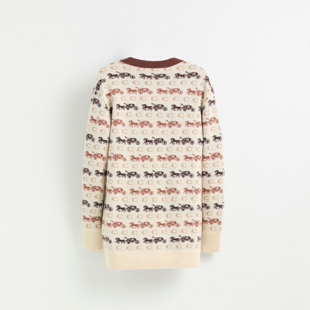 COACH®,Restored Horse And Carriage Cardigan,Wool,Cardigan,Piping,Casual,Cream,Back View