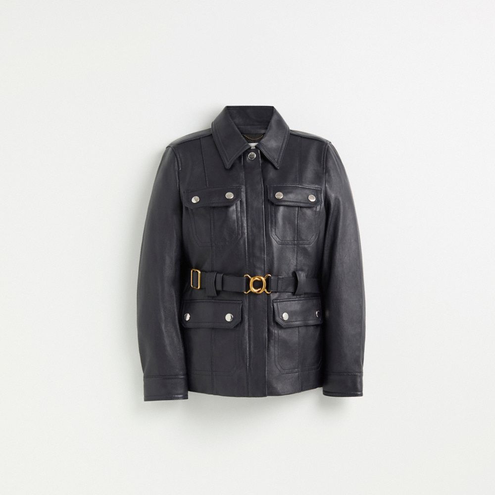 COACH®,Restored Leather Belted Heritage Jacket,,Front View