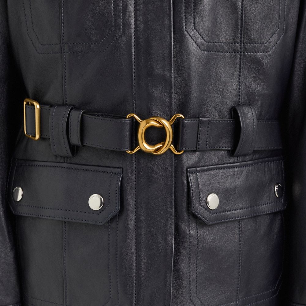 COACH®,Restored Leather Belted Heritage Jacket,Polyester,Lambskin,Jacket,Leather,Day Party,Black,Scale View