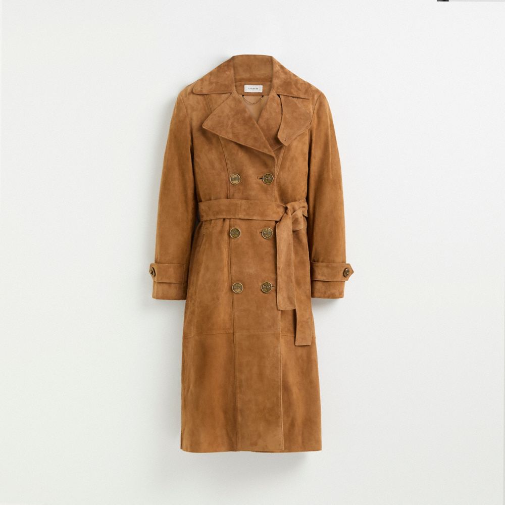 COACH®,Restored Suede Trench Coat,,Front View