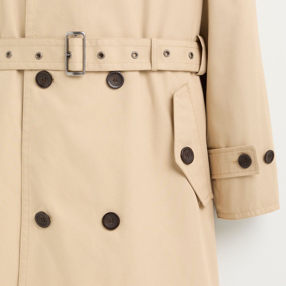 COACH®,Restored Trench Coat,Cotton Blend,Polyester,Trench,Button,Sustainable,Work,Beige,Scale View