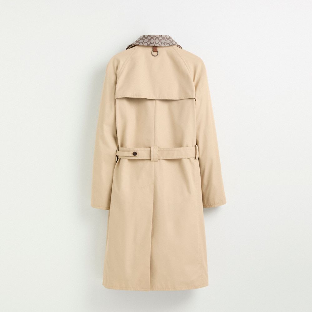 COACH®,Restored Trench Coat,Cotton Blend,Polyester,Trench,Button,Sustainable,Work,Beige,Back View