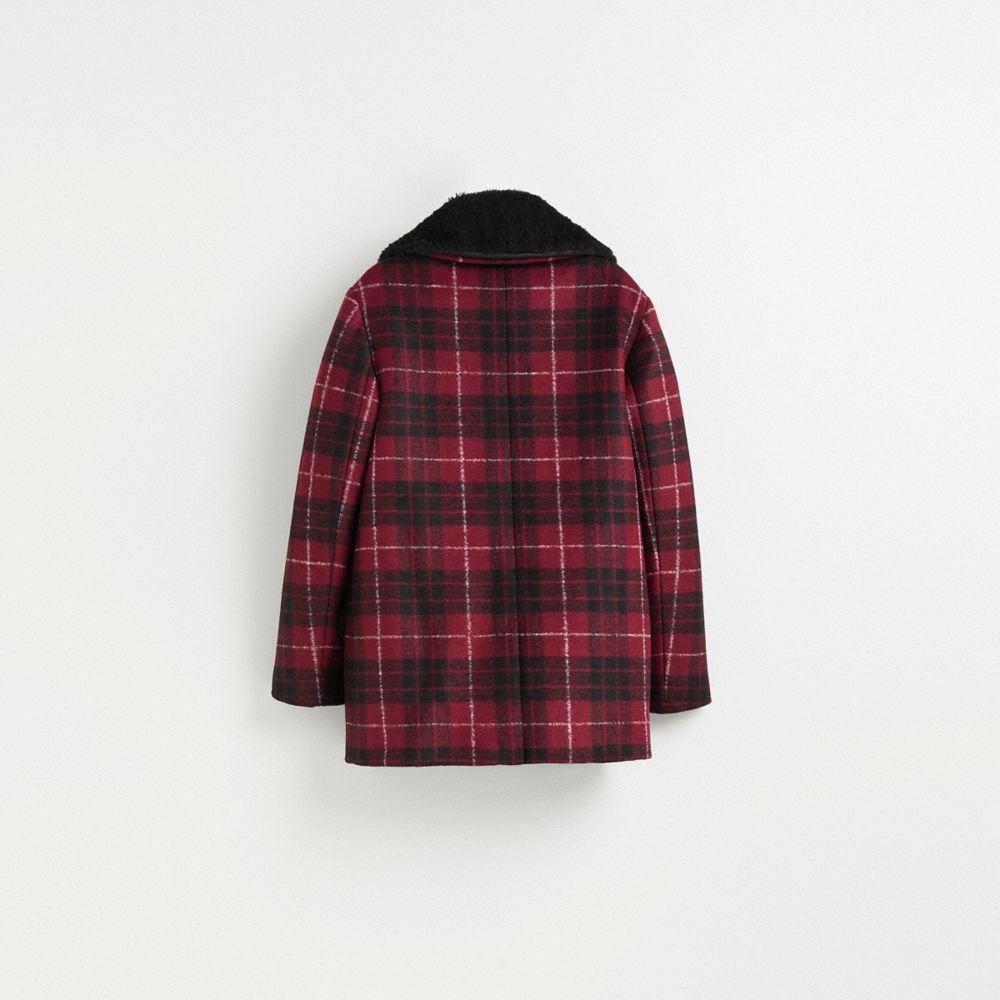 Coach Restored Plaid Wool Coat With Shearling Trim In Red/black
