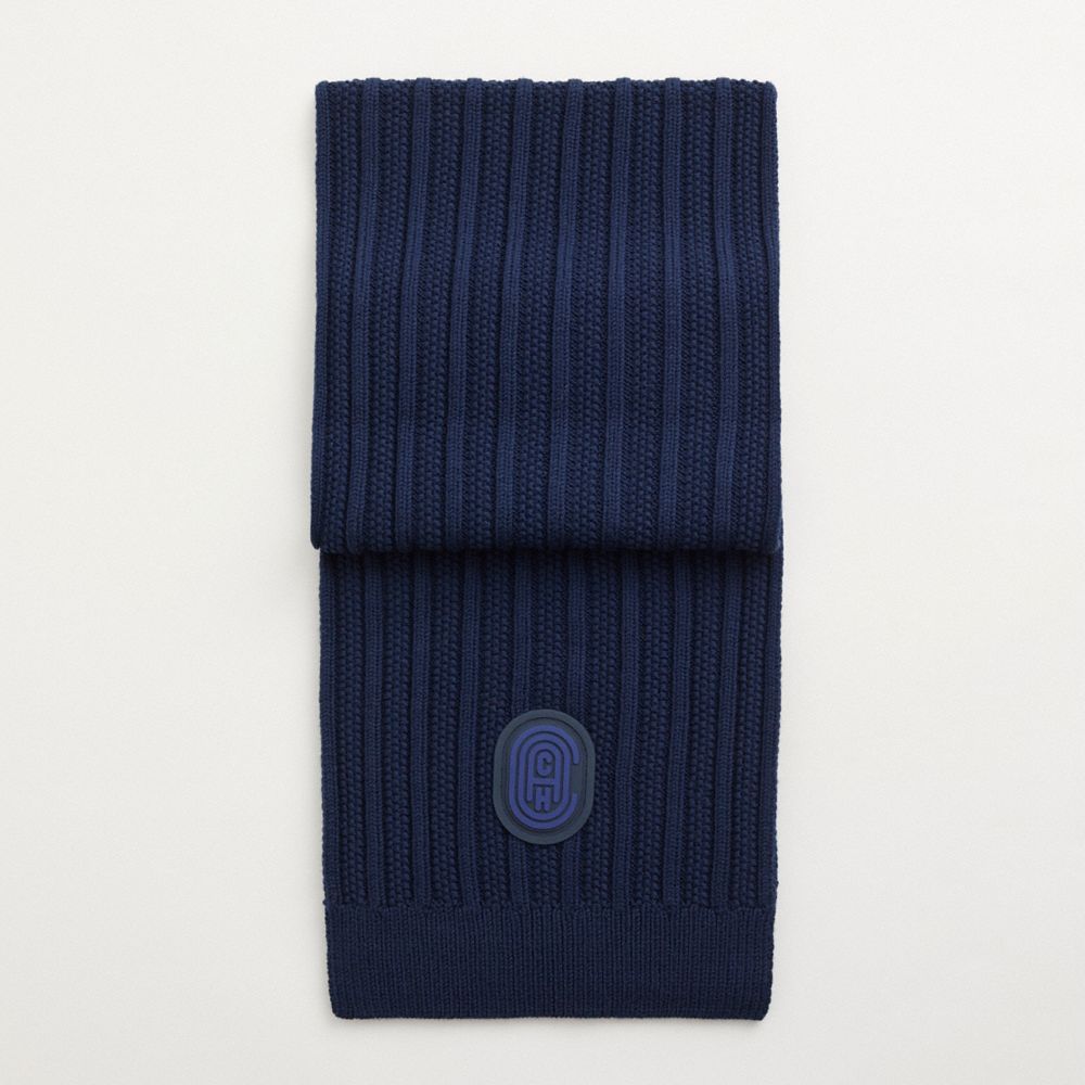 Coach Restored Double Signature Retro Patch Knit Scarf In Navy