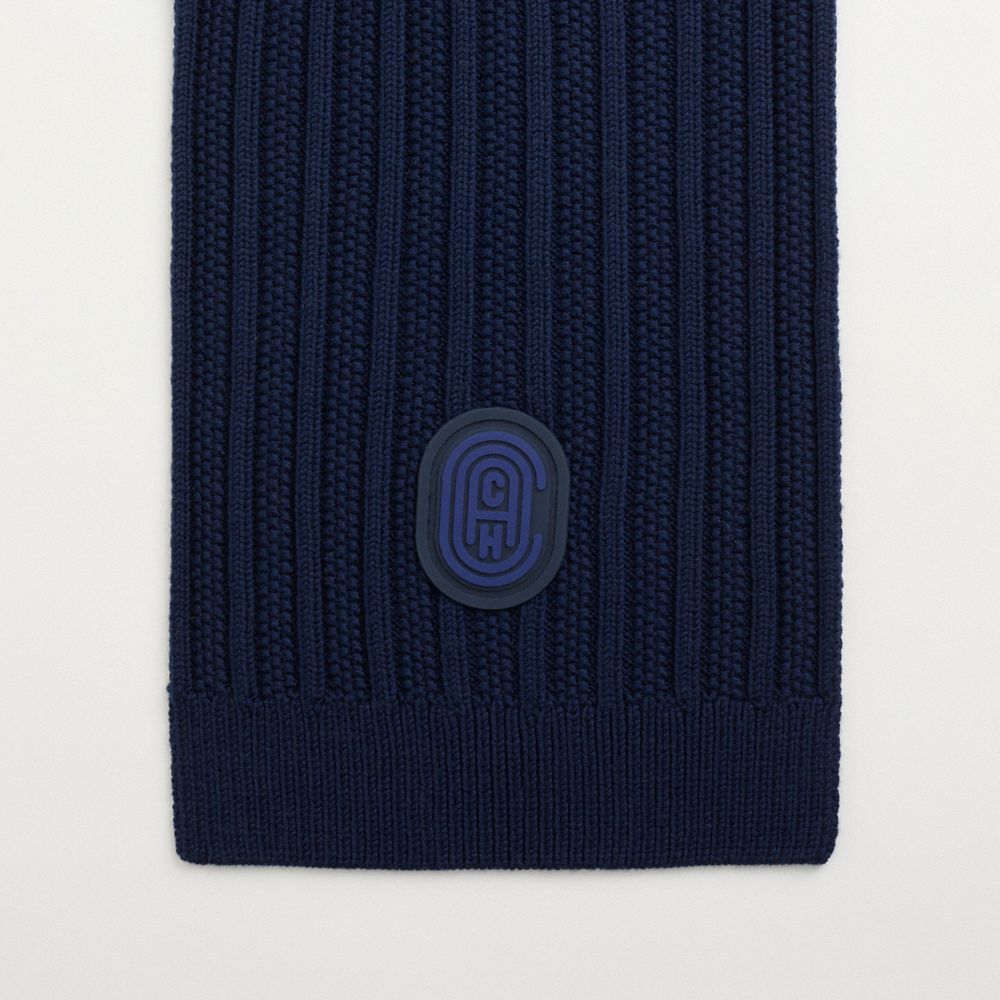 Coach Restored Double Signature Retro Patch Knit Scarf In Navy