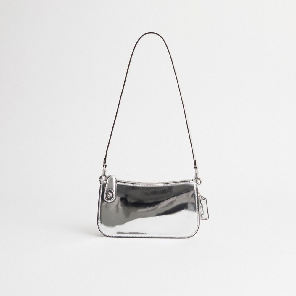 COACH®,Restored Penn Shoulder Bag In Silver Metallic,White,Front View