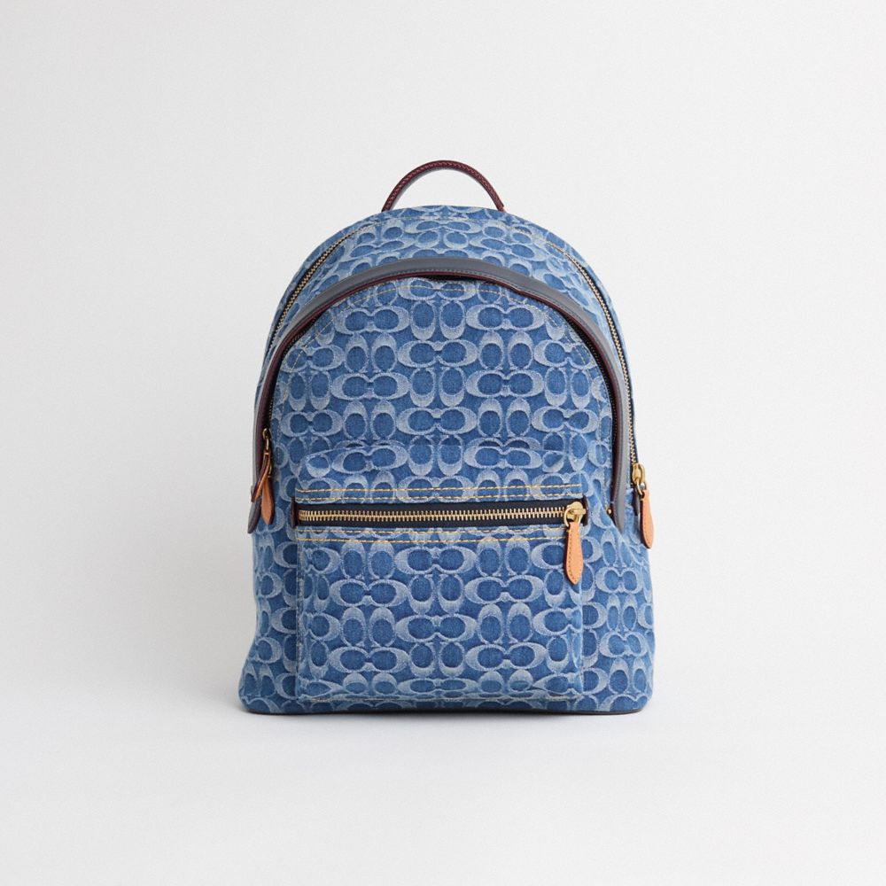 COACH®,Restored Charter Backpack In Signature Denim,Multi Color,Front View