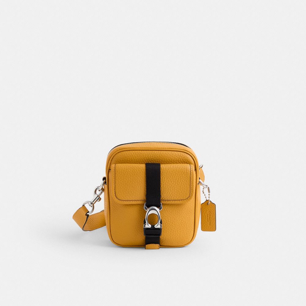 COACH®,Restored Beck Crossbody,Leather,Crossbody,Plastic,Logo,Casual,Mustard,Front View