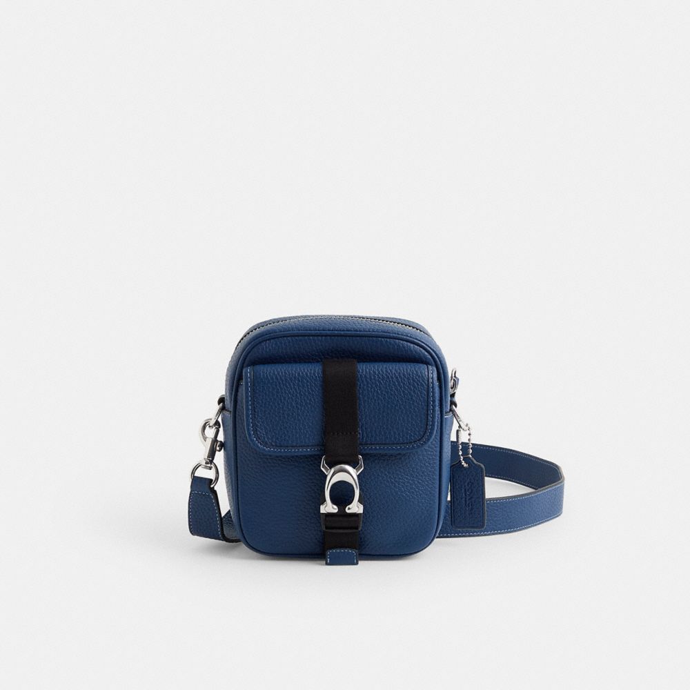COACH®,Restored Beck Crossbody,Leather,Crossbody,Plastic,Logo,Casual,Blue,Front View
