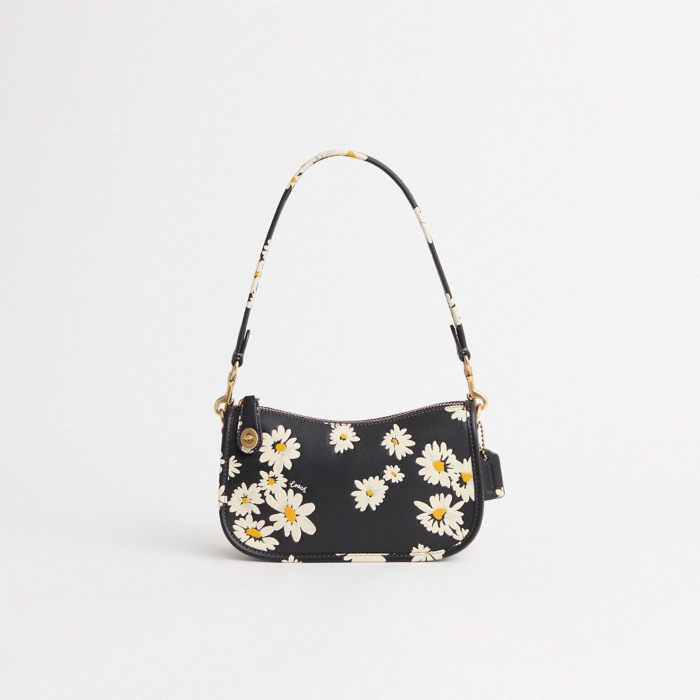 COACH®,Restored Swinger Bag 20 With Floral Print,Black,Front View