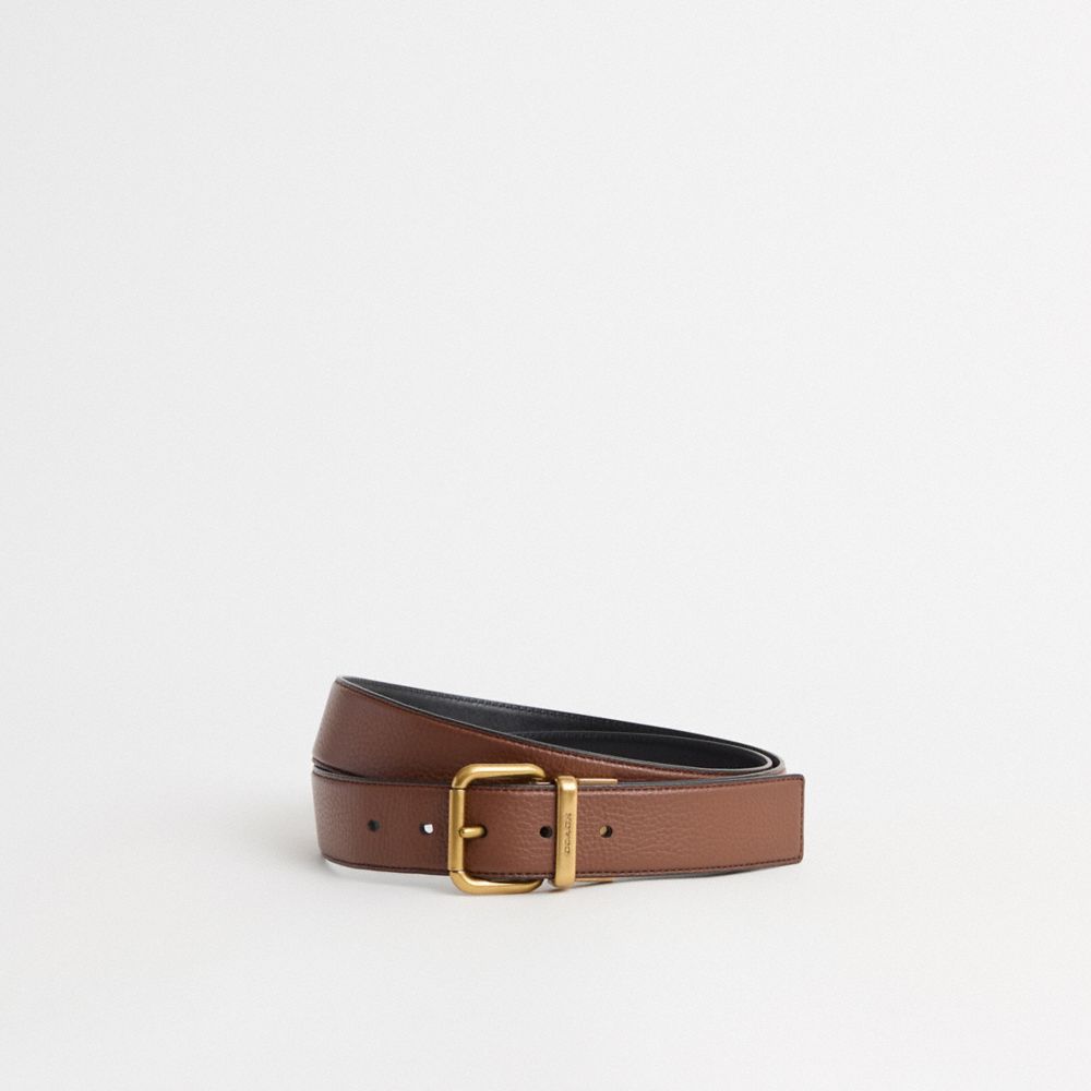 COACH®,Restored Square Roller Buckle Cut To Size Reversible Belt, 38 Mm,Brown,Front View