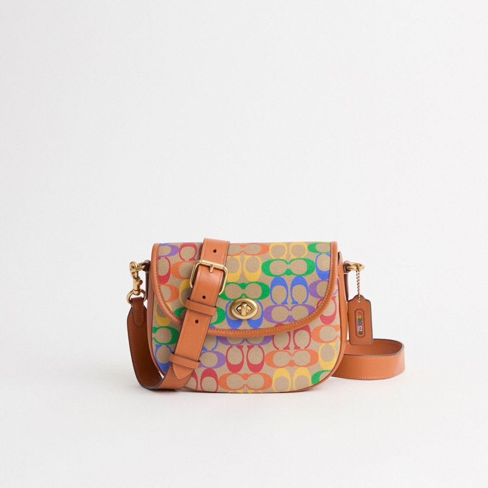 COACH®,Restored Willow Saddle Bag In Rainbow Signature Canvas,,Front View