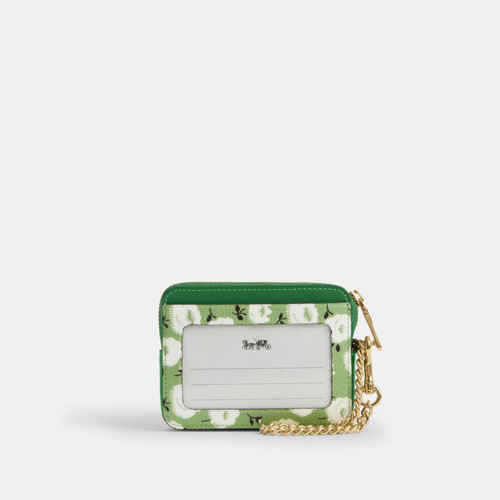 COACH®,Zip Card Case With Floral Print,Green,Back View